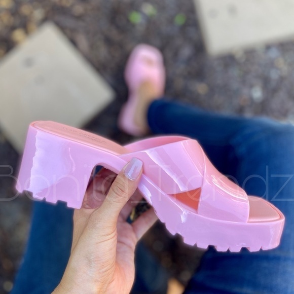 Bonita Trendz Shoes - Light Pink Chunky Heel PVC Jelly Sandals